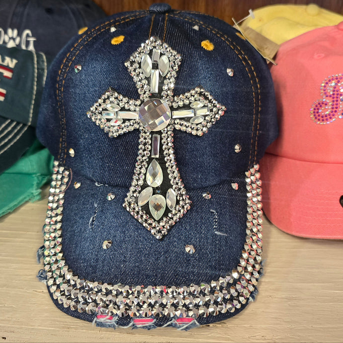 baseball cap - Cross blinged Blue Jean style