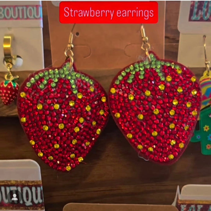 Earrings - Strawberries puffy Rhinestone
