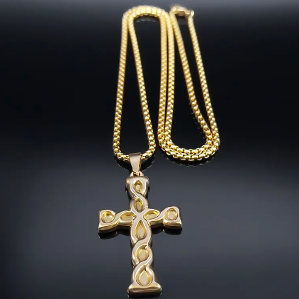 Cross old rugged necklace GOLD - Main Image