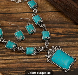 necklace - Southwestern Turquois Set w earrings rectangle